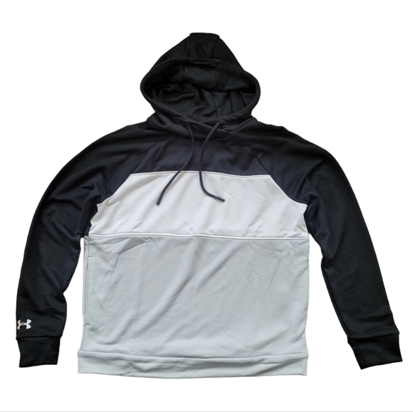 Under Armour Women's Qualifier Fleece Hoodie Blocked Multicolor Black Halo Gray - Picture 1 of 11